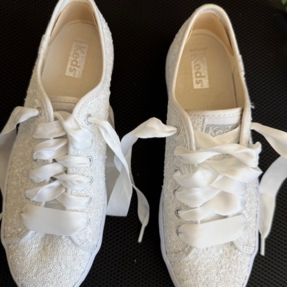 Keds bridal wedding shoes platform tennis shoes white glitter size 7 1/2 - Picture 1 of 8